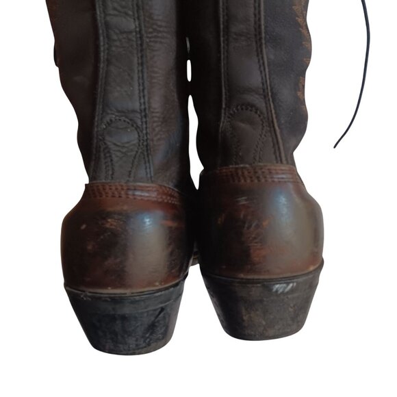 Vintage Women's Boots 9M Rancher Cowgirl Packer Lug Lace-Up Western Gold Caps - Picture 10 of 11